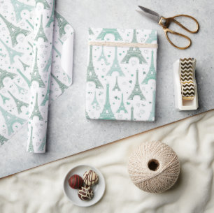 Eiffel Towers and hearts  Wrapping Paper