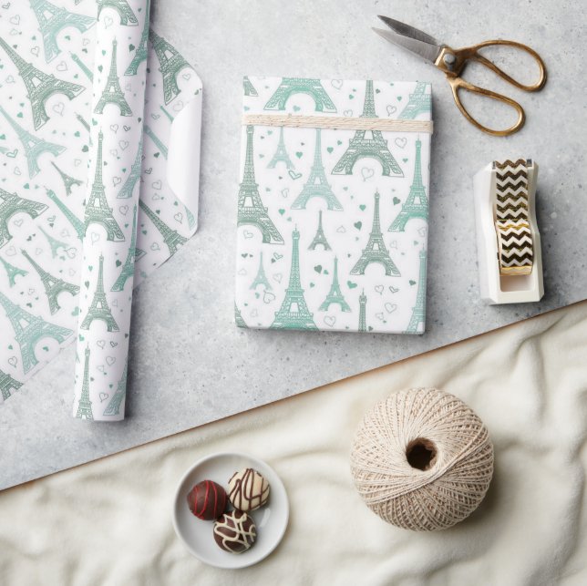 Eiffel Towers and hearts  Wrapping Paper (Crafts)