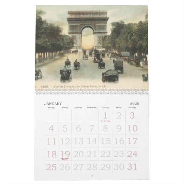 eiffle tower, VintagePostcardsof Paris in theEa... Calendar (Jan 2026)