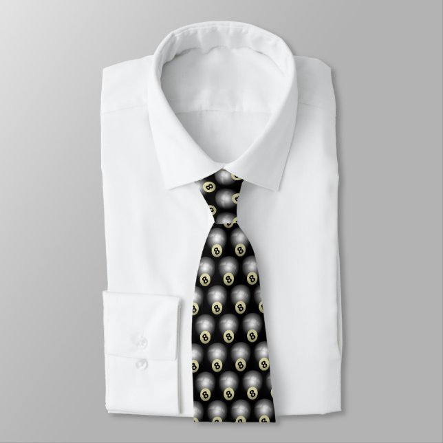 Eight Ball Billiards Retro Pattern Neck Tie (Tied)