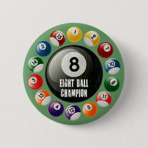 EIGHT BALL CHAMPION 6 CM ROUND BADGE