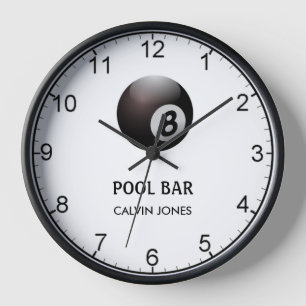 Eight ball pool bar white clock