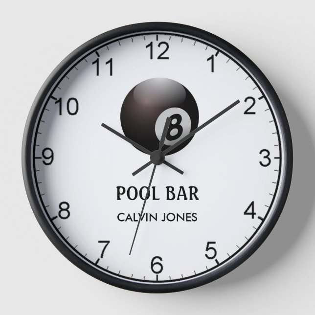 Eight ball pool bar white clock (Front)