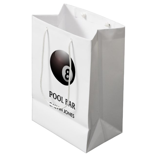 Eight ball pool bar white medium gift bag (Front Angled)