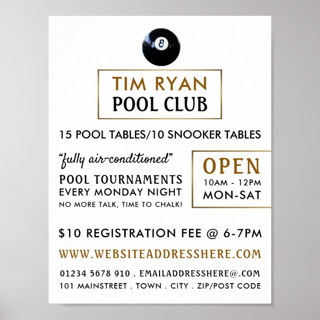 Eight Ball, Pool Club, Snooker Club Advertising Poster (Front)