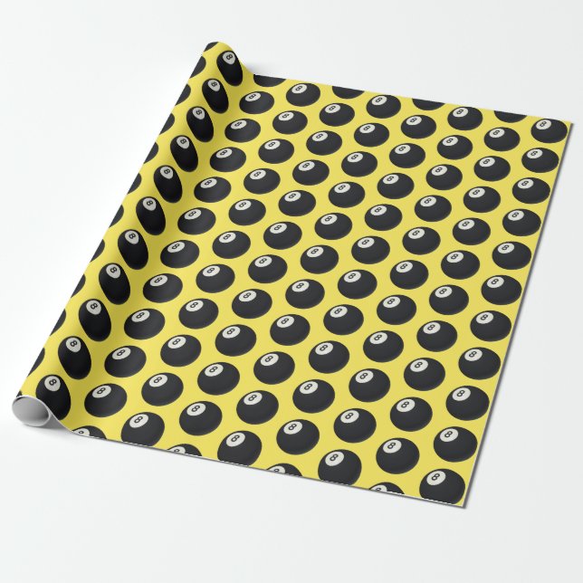 Eight Ball Y2K Snooker 90s Yellow  Wrapping Paper (Unrolled)