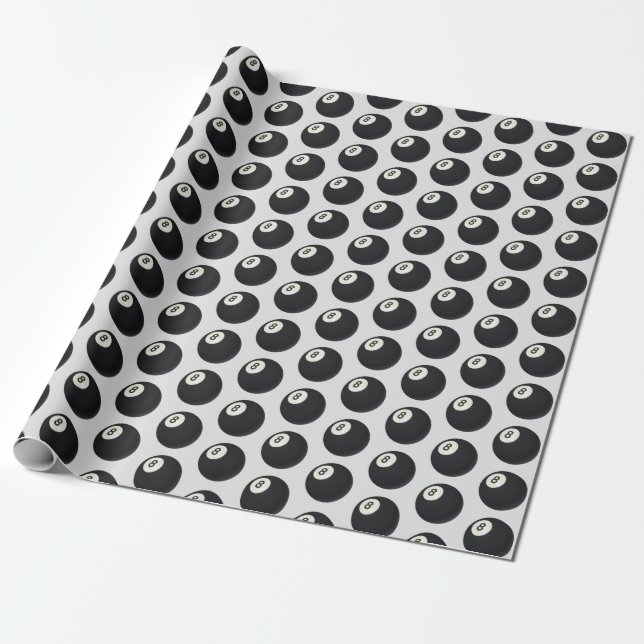 Eight Ball Y2K Snooker Black and White  Wrapping Paper (Unrolled)