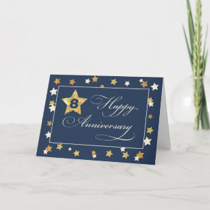 Eight Employee Anniversary Navy Gold Effect Stars Card