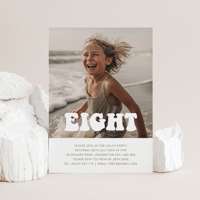 Eight - Groovy Photo Birthday Invitation  (Eight - Groovy Photo Birthday Invitation)