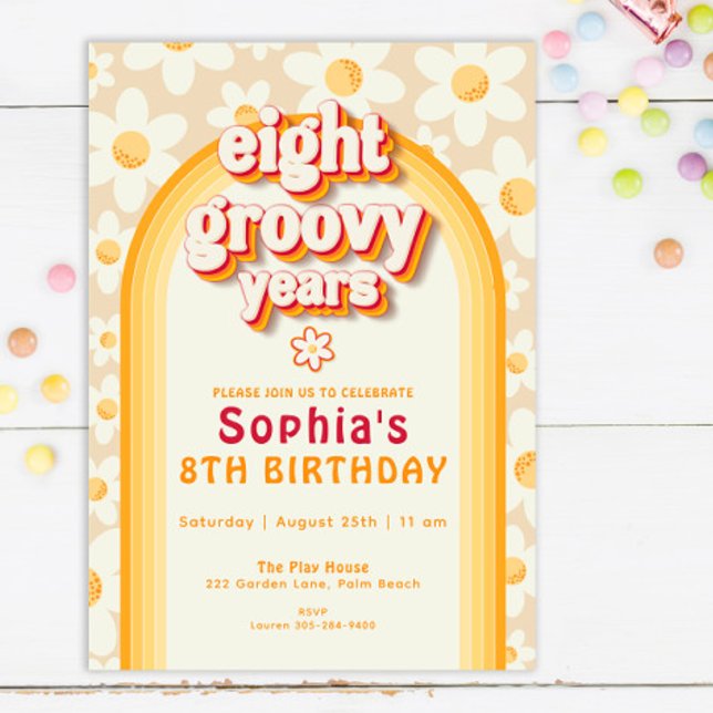 Eight Groovy Years 8th Birthday Invitation | Retro (Creator Uploaded)