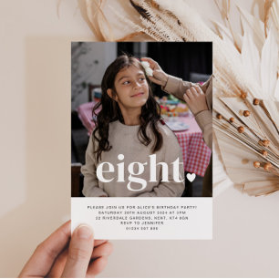 Eight Heart Photo First Birthday Invitation 