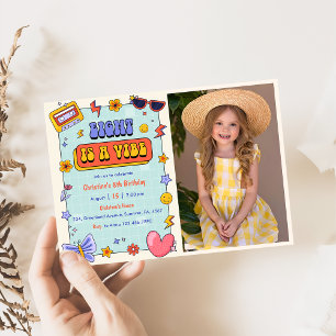 Eight Is A Vibe Groovy Hippie 8th Birthday Photo  Invitation