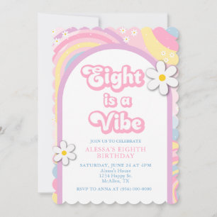 Eight is a Vibe Groovy, Retro Girl Pastel Colours Invitation