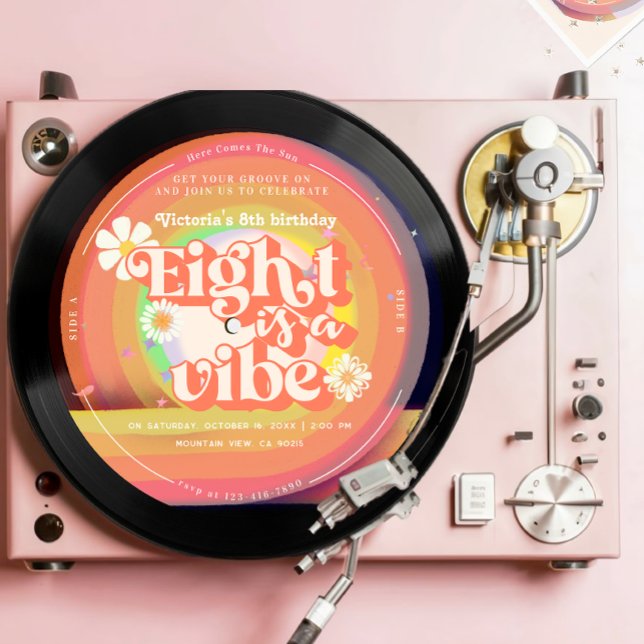 Eight is a Vibe Groovy Retro Vinyl 8th groovy Invitation (Creator Uploaded)