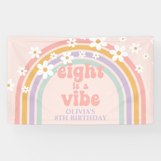 Eight is a Vibe Pastel rainbow 8th birthday Banner (Horizontal)