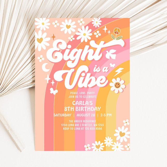 EIGHT is a Vibe Pink Peach 8th Groovy Birthday Invitation (Creator Uploaded)