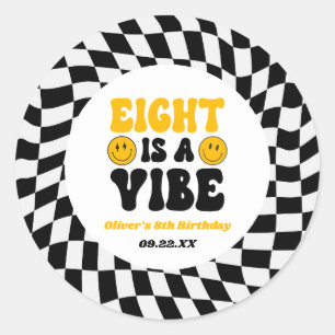 Eight Is A Vibe Retro Eighth 8th Birthday Party Classic Round Sticker