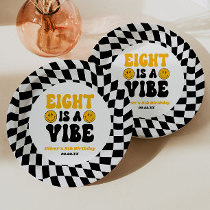 Eight Is A Vibe Retro Eighth 8th Birthday Party Paper Plate