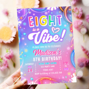 Eight is a Vibe Retro Groovy Neon Girl Birthday Invitation