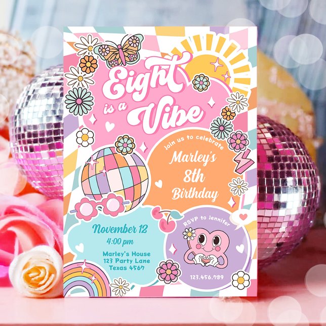 Eight is a Vibe Retro Preppy Varsity Birthday Invitation (Creator Uploaded)