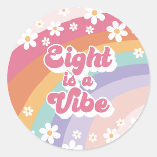 Eight is a Vibe Retro Rainbow 8th Birthday Classic Round Sticker
