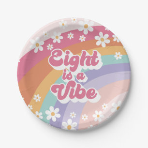 Eight is a Vibe Retro Rainbow 8th Birthday Paper Plate