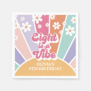 Eight is a Vibe Retro Sunshine Rainbow Daisy Napkin