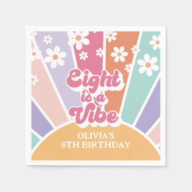 Eight is a Vibe Retro Sunshine Rainbow Daisy Napkin (Front)