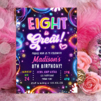 Eight is Great 8th Retro Neon Glow Girl Birthday
