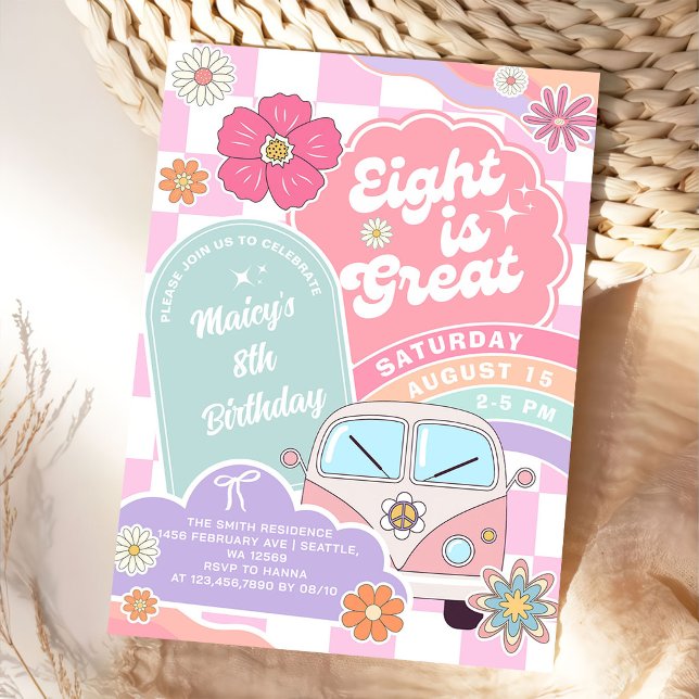  Eight is Great Rainbow Daisy Birthday Invitation (Creator Uploaded)
