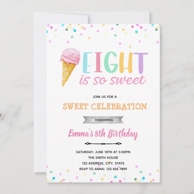 Eight is so sweet ice cream invitation (Front)