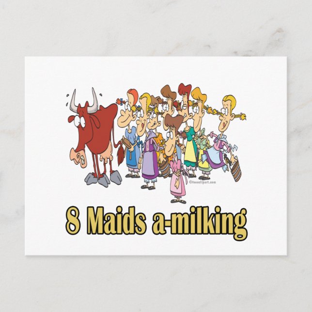 eight maids a-milking 8th eighth day christmas holiday postcard (Front)