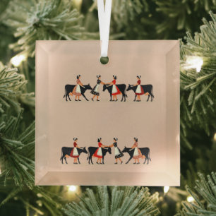 Eight Maids-A-Milking Dairy-Cows Glass Tree Decoration