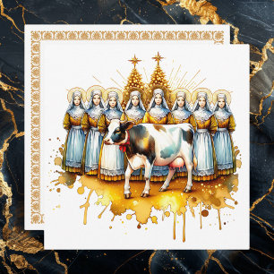 Eight Maids a Milking   Twelve Days of Christmas Holiday Card