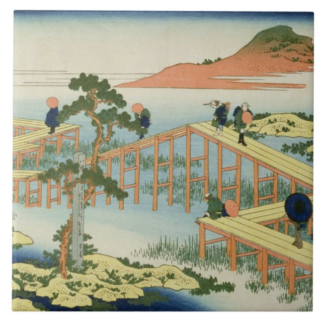 Eight part bridge, province of Mucawa, Japan, c.18 Ceramic Tile (Front)