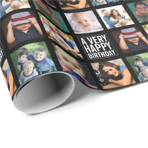 Eight Photo Collage Happy Birthday Wrapping Paper