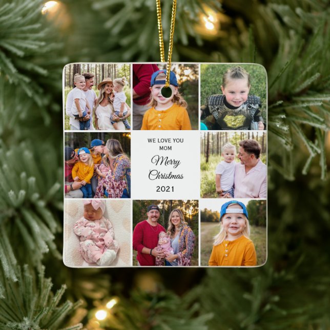 Eight Photo We Love You Mum Christmas Ceramic Ornament (Tree)