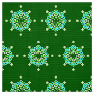 Eight point Mandala, Dark Jade Green and Aqua Fabric
