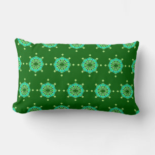 Eight point Mandala, Dark Jade Green and Aqua Lumbar Cushion