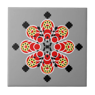 Eight point Mandala, Rred, Grey and Black Ceramic Tile