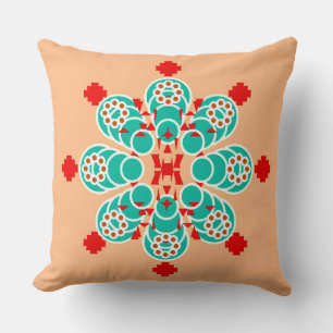 Eight point Mandala - turquoise and peach Cushion