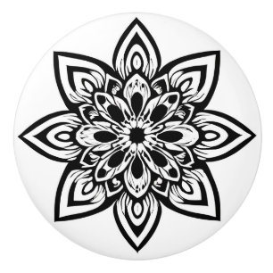 Eight Point White Star Flower Mandala Ceramic Knob