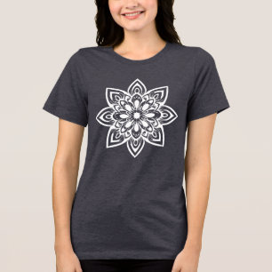 Eight Point White Star Flower Mandala Tri-Blend Shirt