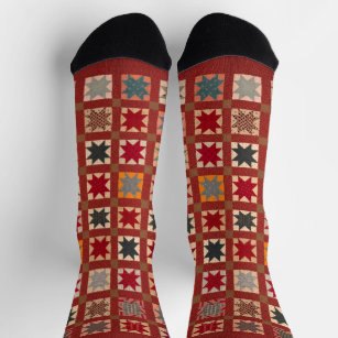 Eight-Pointed Star in warm colours Socks