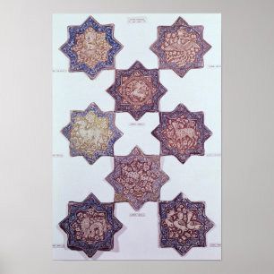 Eight tiles decorated with animals poster