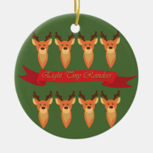 Eight Tiny Reindeer Ceramic Tree Decoration