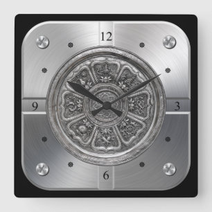 Eight Treasure Pattern Silver Plate ~ (八寳紋銀盤) ~  Square Wall Clock