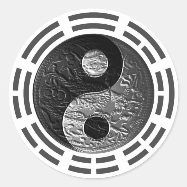 Eight Trigrams Yin Yang Embossed Dragon Classic Round Sticker (Front)