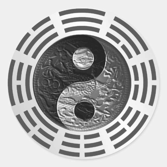 Eight Trigrams Yin Yang Embossed Dragon (size S) Classic Round Sticker (Front)