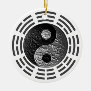Eight Trigrams Yin Yang Embossed-Like Dragon Ceramic Ornament
